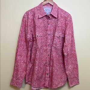 Ryan Michaels | Unisex Red Paisley Print Long Sleeve Western Pearl Snap Shirt L